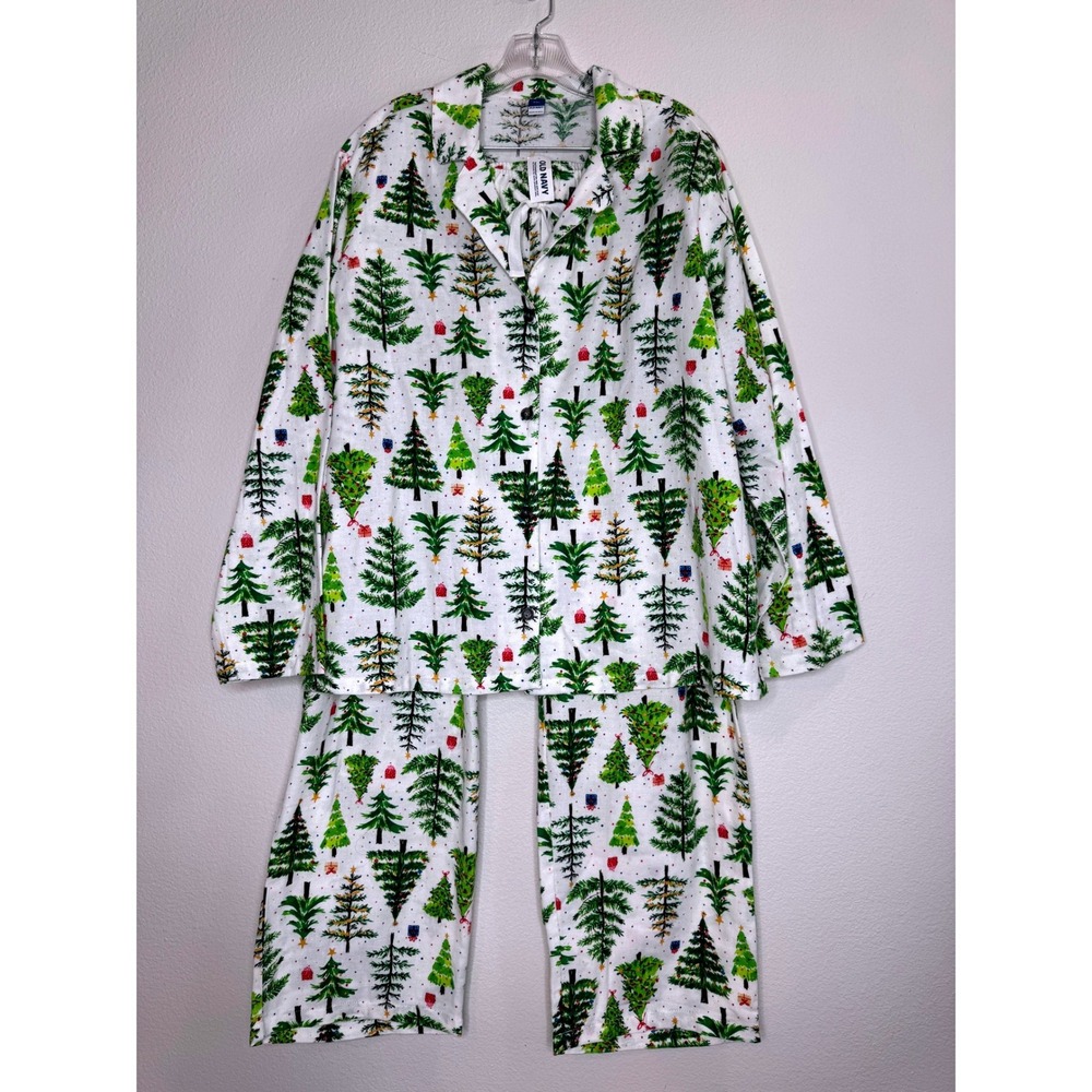 OLD NAVY NEW Christmas Trees Flannel Pajama PJ Set XXL Top LS & Pant Holiday